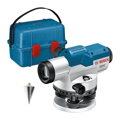 Optical leveling device Bosch GOL 32 G Professional, point and line laser, with stand (blue, case, measuring unit 400 gon)