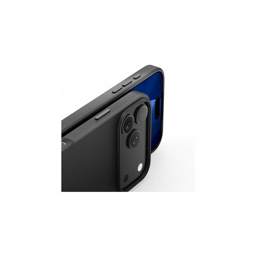 Nevox StyleShell PRO phone case for iPhone 17 Pro, black, leather and polycarbonate, shockproof, MagSafe compatible