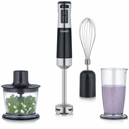 Severin SM 3772 hand blender, 600 W, with chopper and whisk, for 0.7 l, infinitely adjustable, stainless steel/black