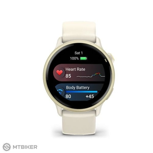 Pametna ura Garmin vívoactive 6 AMOLED, GPS, Corning Gorilla Glass 3, 42 mm, silikonski pašček (kostno/lunarno zlato)