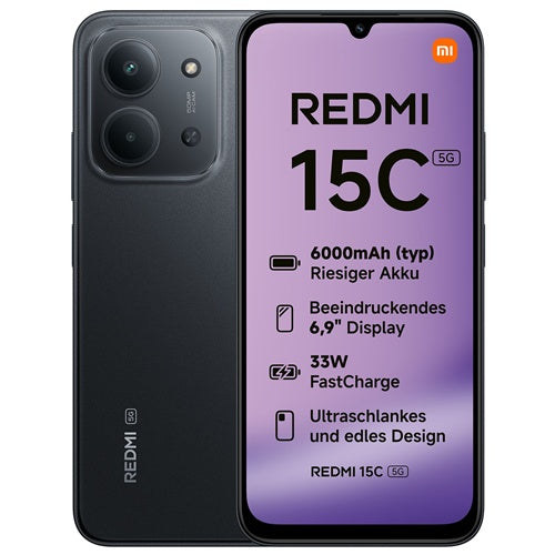 Xiaomi Redmi 15C 5G 128GB Smartphone (Midnight Black, Hyper OS, 4GB)