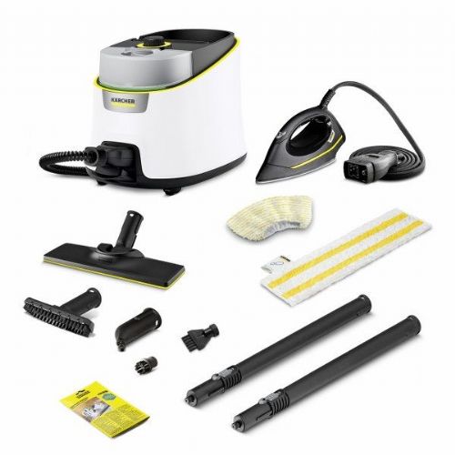 Parni čistilec Karcher SC 4 Deluxe Iron, 2.250 W, s kompletom za čiščenje tal EasyFix in parnim likalnikom, bela/črna