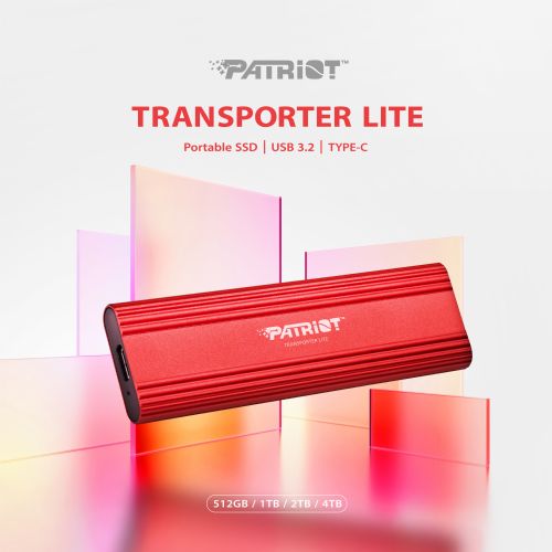 Zunanji SSD disk Patriot Transporter Lite 512 GB, USB-C 3.2 Gen 2, do 1000 MB/s, aluminijasto ohišje, rdeč