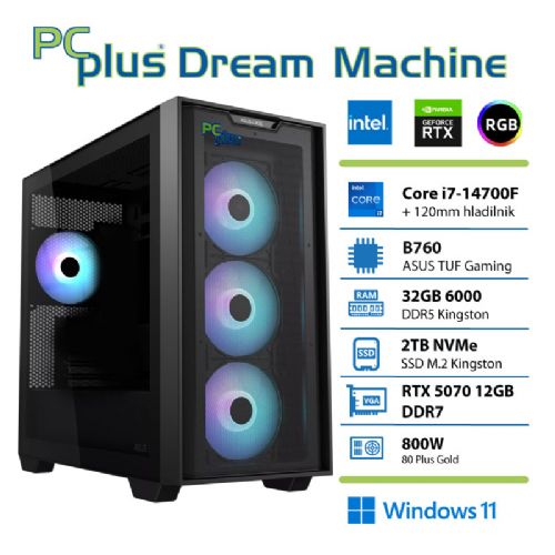 Računalnik PCPLUS Dream Machine Core i7-14700F 32GB 2TB RTX 5070 12GB Windows 11 Home + Xbox GP gaming namizni