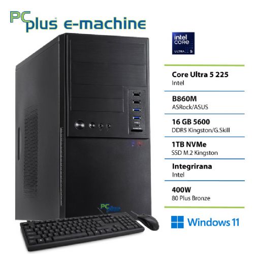 Namizni računalnik PCPLUS e-machine Core Ultra 5 225 16GB 1TB SSD Windows 11 Home tipkovnica miška