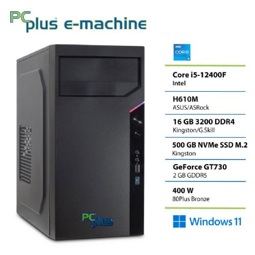 Namizni računalnik PCPLUS e-machine i5 12400F 16GB DDR5 500GB SSD GT730 Windows 11 Pro