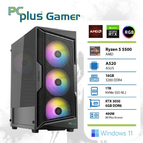 PCPLUS Gamer Ryzen 5 5500 16GB 1TB SSD RTX 3050 6GB Windows 11 gaming namizni računalnik