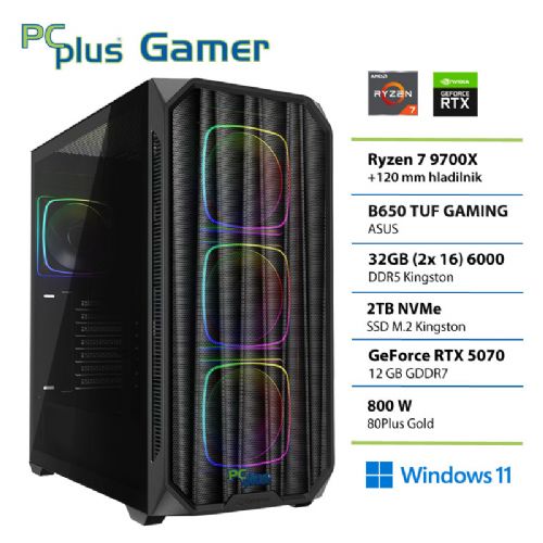 PCPLUS Gamer Ryzen 7 9700X 32GB 2TB SSD RTX 5070 12GB Windows 11 Home gaming namizni računalnik