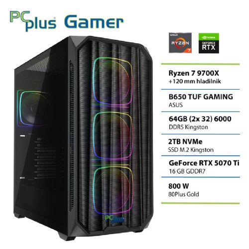 RačunalnikPCPLUS Gamer Ryzen 7 9700X 64GB 2TB SSD RTX 5070Ti 16GB gaming namizni