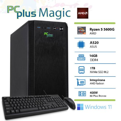 Računalnik PCplus Magic, AMD Ryzen 5 5600G, 16 GB, 1 TB NVMe SSD, Windows 11 Pro + miška in tipkovnica