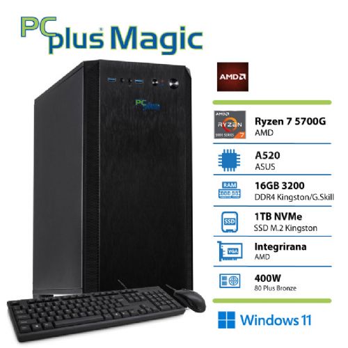 Računalnik PCPLUS Magic Ryzen 7 5700G 16GB 1TB Windows 11 Home tipkovnica miška namizni