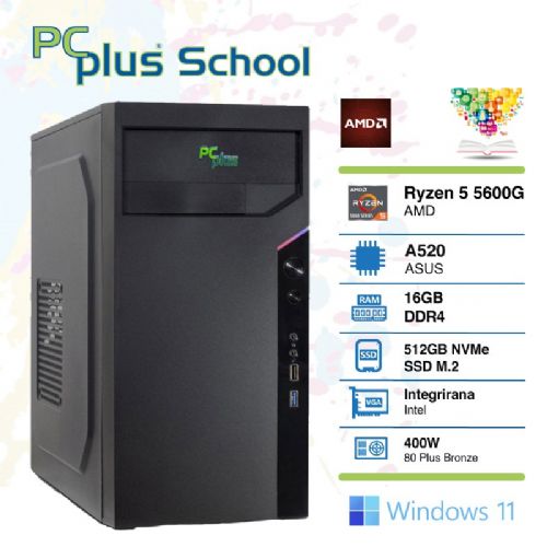 PCplus School Desktop Computer, Ryzen 5 5600G, 16 GB, 512 GB NVMe SSD, Windows 11 Pro EDU