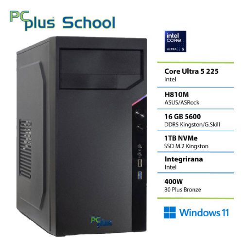 Namizni računalnik PCPLUS School Ultra 5 225 16GB 1TB Windows 11 PRO EDU (samo za izobraževalne ustanove)