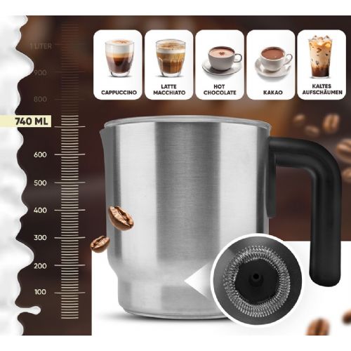 Clatronic MS 3812 milk frother, black/stainless steel, 500 W, 4 programs, 740 ml, removable pot