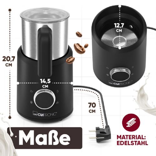 Clatronic MS 3812 milk frother, black/stainless steel, 500 W, 4 programs, 740 ml, removable pot