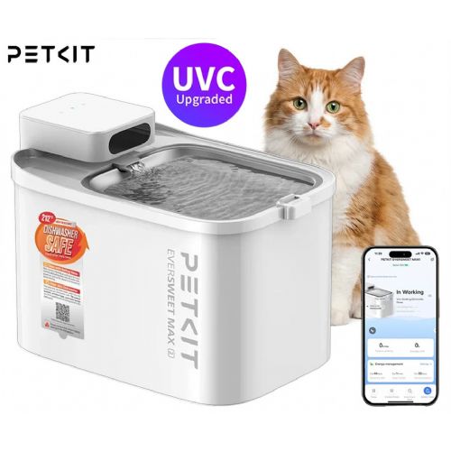 PETKIT EWERSWEET MAX 2 UVC smart water fountain, for dogs / cats, 3L capacity, 3 operating modes, rechargeable battery, Wireless water pump, Bluetooth, app, easy cleaning, 26.5x19x17cm