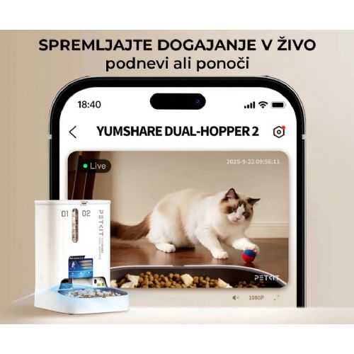 PETKIT YUMSHARE DUAL HOPPER 2 smart food dispenser, for dogs / cats, 5L capacity, AI detection, feeding schedule, FHD camera, IR Night Vision, WIFI, app, microphone, speaker, 36x29x25cm