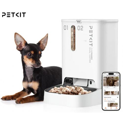 PETKIT YUMSHARE DUAL HOPPER smart food dispenser, for dogs / cats, 5L capacity, AI motion detection, feeding schedule, FHD camera, IR Night Vision, WIFI, app, microphone, speaker, 36x29x25cm