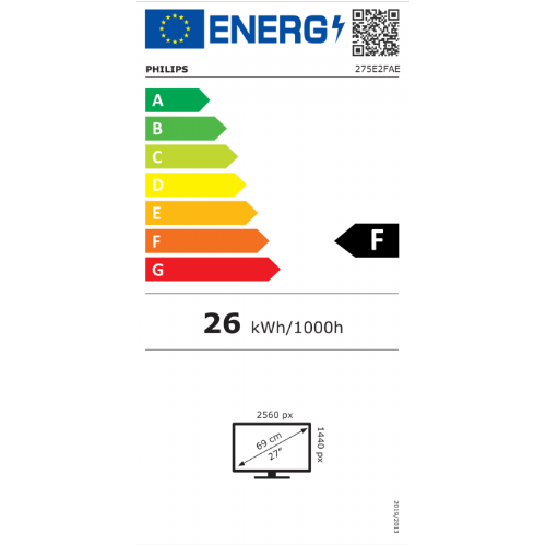 Monitor Philips 275E2FAE, 68.58 cm (27"), 2560 x 1440 (WQHD), IPS, 1 ms, 250 cd/m2, 75 Hz, HDMI, DisplayPort, black (275E2FAE/00)