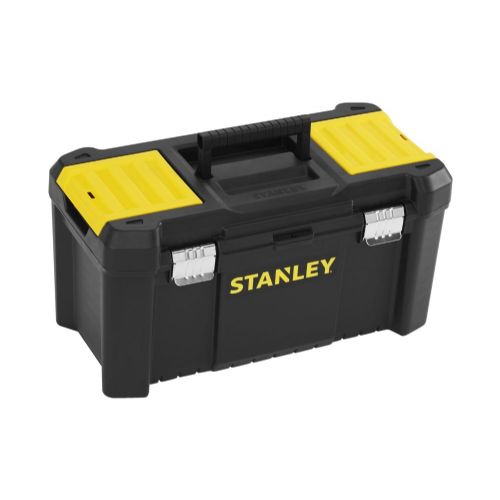 Stanley Essential plastic storage/transport case, 19"; (black/yellow, with organizer and metal buckles)