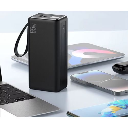 Platinet PMPB6065 powerbank rechargeable battery, 65W, 60,000mAh, Quick Charge 3.0, Power Delivery, SCP, 4x USB Type-A, 2x USB Type-C, digital display, LED light, black
