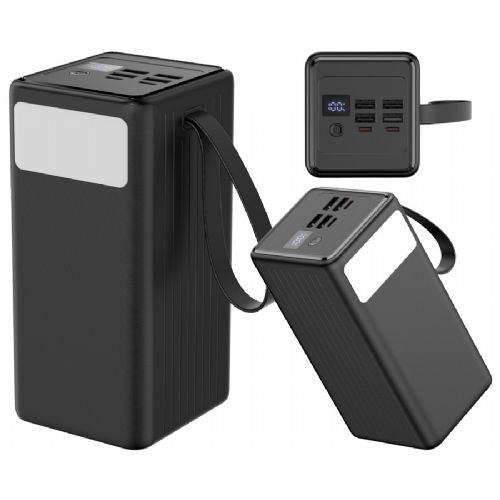 Platinet PMPB6065 powerbank rechargeable battery, 65W, 60,000mAh, Quick Charge 3.0, Power Delivery, SCP, 4x USB Type-A, 2x USB Type-C, digital display, LED light, black