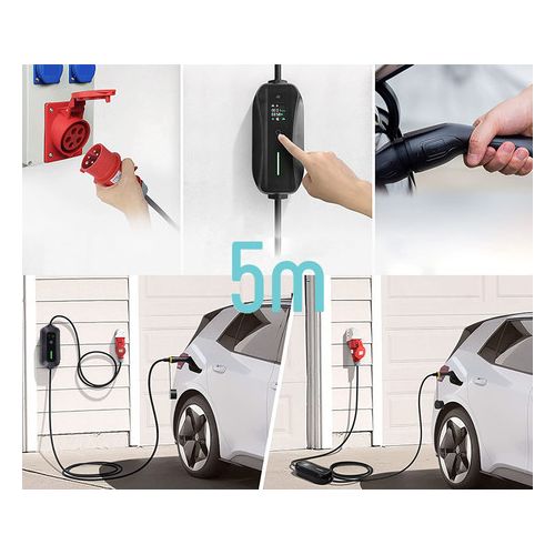 PLATINET PPC32AT22 portable EV electric charger, 22kW, 5m, for electric / hybrid vehicles, TYPE 2, SCHUKO adapter, LED display, bag