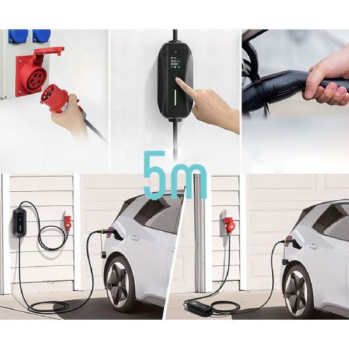 PLATINET PPC32AT7 portable EV electric charger, 7.4kW, 32A, TYPE 2, 5m, SCHUKO adapter, Plug&Play, for electric / hybrid vehicles, LED display, + bag