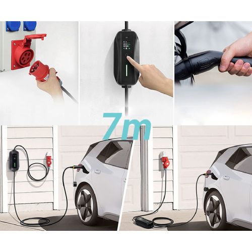 PLATINET PPC7M22 portable EV electric charger, 22kW, 32A, TYPE 2, 7m, 3-phase, +SCHUKO adapter, Plug&Play, for electric / hybrid vehicles, LED display, +bag