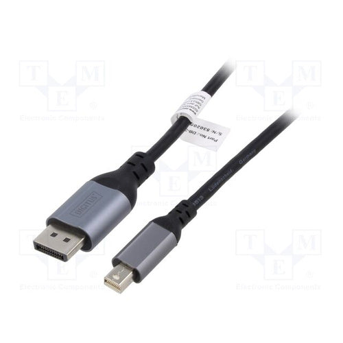 Digitus 8K DisplayPort adapter data cable, mini DisplayPort > DisplayPort, 2m, DisplayPort 1.4, triple shielded, nickel-plated contacts