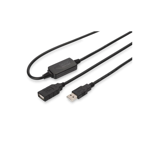 Digitus USB 2.0 data cable, active, 10 m, black, USB-A male/female, plug & play