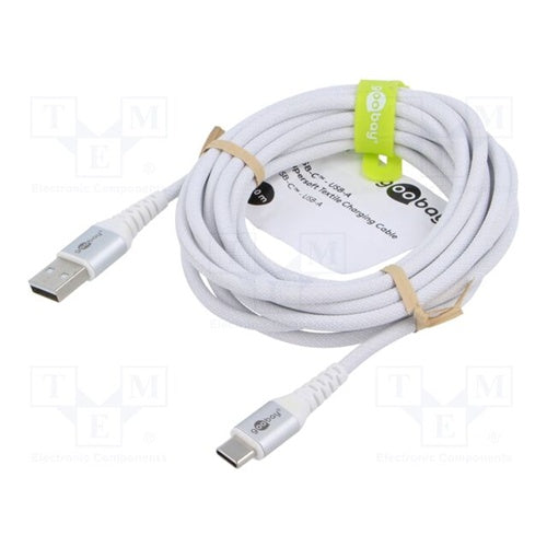 Goobay Supersoft USB 2.0 data cable, USB-A to USB-C, fast charging 60 W, textile, white, 3 m