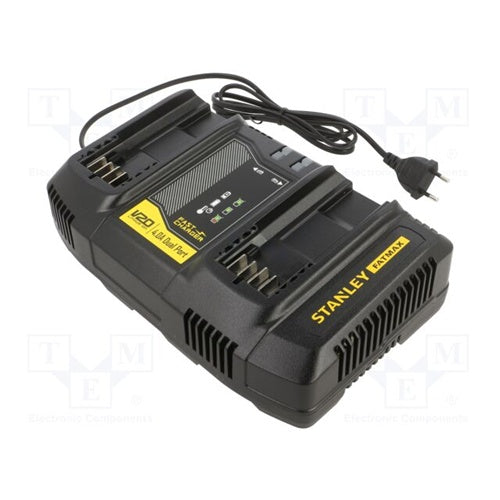 Stanley V20 fast battery charger, 18V, 4A, 2 slots, USB-A, without battery