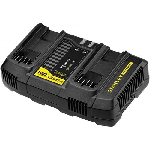 Stanley V20 fast battery charger, 18V, 4A, 2 slots, USB-A, without battery