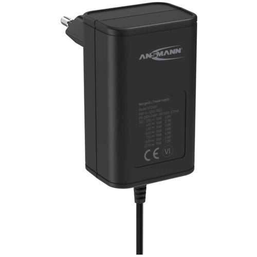 Ansmann APS 600 phone charger 100–240V, output voltage 3–12V, 7.2 W, 0.6 A, 7-piece plug set, black