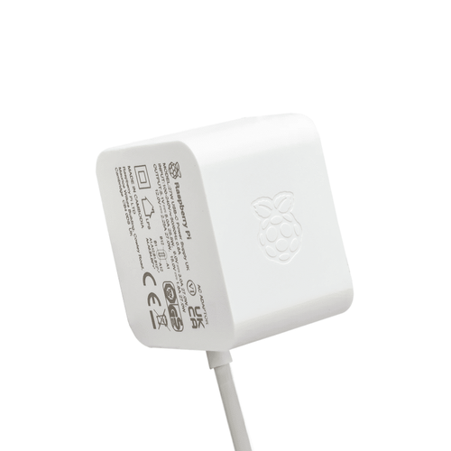 Raspberry Pi 5 USB-C phone charger, 27 W, output 5A/5.1–15V, for wall socket, white
