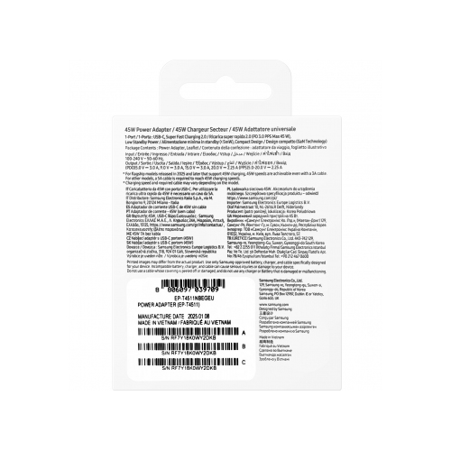 Samsung EP-T4511 45W Super Fast Charge Phone Charger, USB-C, Power Delivery, black