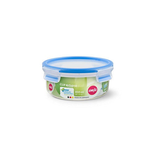 Emsa Clip&Close food storage container, 0.85 L, round, 16.7 cm, transparent/blue