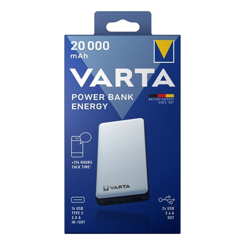 Power bank Varta Energy 20000 20,000 mAh, 3x USB (LED indicator, lithium-polymer, protection, white/black)