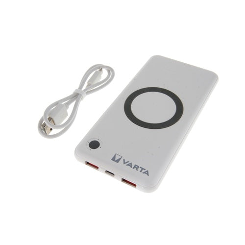 Power bank Varta Wireless Powerbank 10,000 mAh white, wireless charging, Qi, Power Delivery, Quick Charge 3.0