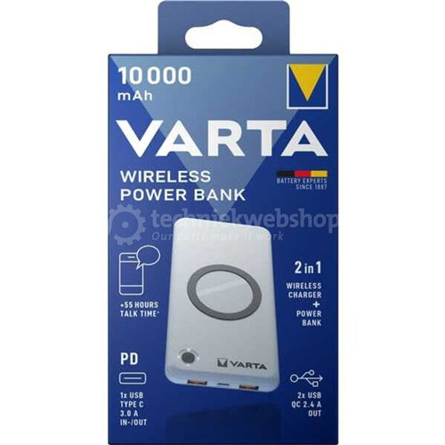 Power bank Varta Wireless Powerbank 10,000 mAh white, wireless charging, Qi, Power Delivery, Quick Charge 3.0