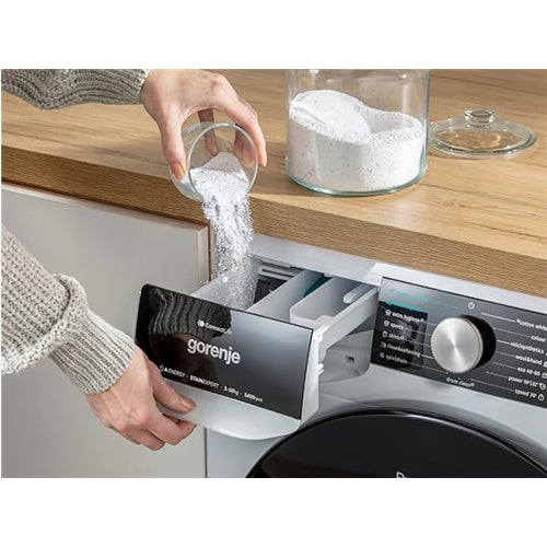 Pralni stroj s sprednjim polnjenjem Gorenje WPNEI14A2TS 10 kg, 1400 vrt/min, ConnectLife, Wi-Fi, bela/črna