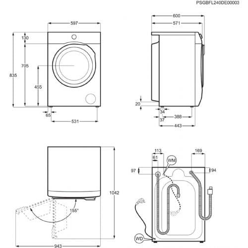 Pralno sušilni stroj Electrolux EW7W4492E, 9+5 kg, inverter motor, para, 59,7 x 84,7 x 57,6 cm