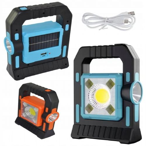 Portable COB LED Solar Rechargeable Spotlight USB Powerbank