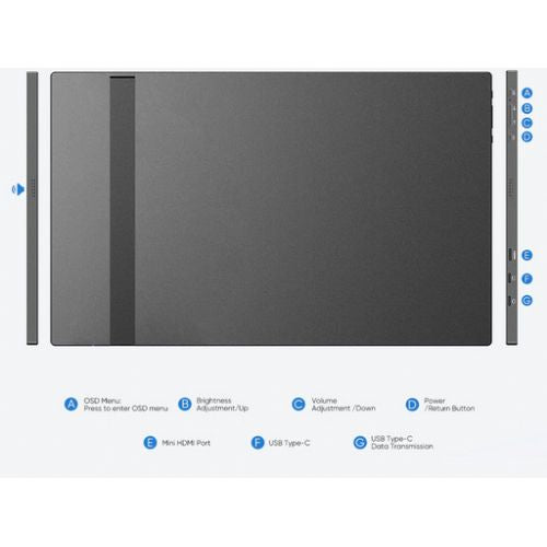 Portable monitor 16.0'' (41 cm) QHD IPS 60Hz, mHDMI, USB-C, speakers, ARZOPA Z1RC