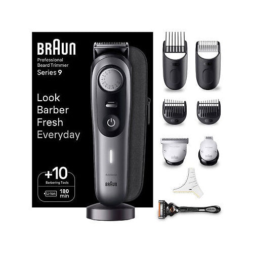 Prirezovalnik brade Braun Pro 9 BT9420, AutoSense, vodotesen, litij-ionska polnilna baterija, 40 nastavitev dolžine, siv