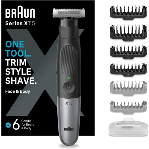 Prirezovalnik brade Braun Series X XT5200 Face+Body+Travel, črna/srebrna