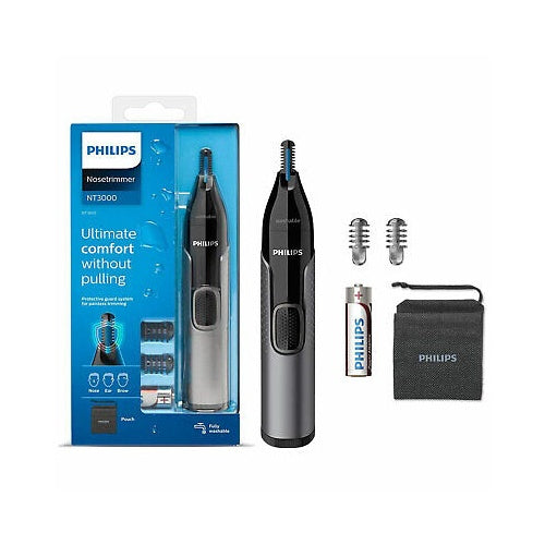 Prirezovalnik dlak v ušesih/nosu Philips Series 3000 NT3650/16, mokro in suho, baterija AA, črno-siv