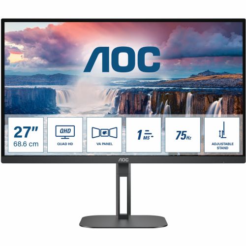 Monitor AOC Value-line Q27V5N/BK 68,6 cm (27"), 2560x1440 (QHD), VA, 300 cd/m2, 16:9 QHD VA 1ms 75Hz HDMI DP zvočnik črn