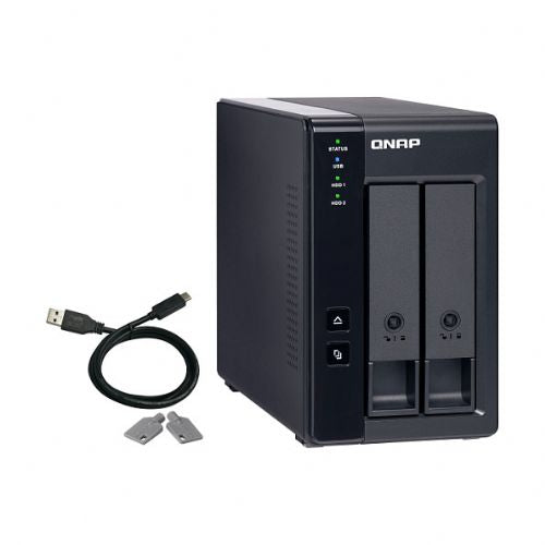 NAS sistem Qnap TR-002 2-režni USB-C, RAID 0/1/JBOD, hot-swap, podpora za Windows/Mac/Linux, črna